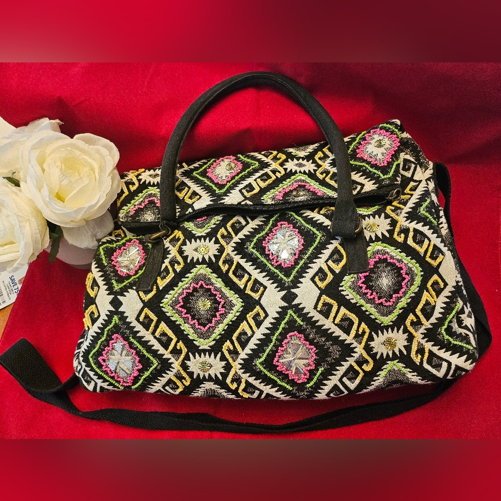 Stephanie Nicole Geometric Pattern Tote Bag - Black, Pink, Yellow